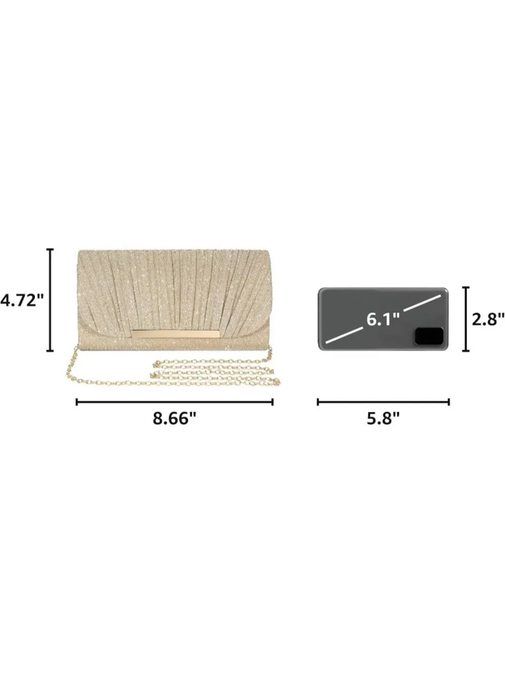 Women's Gold Glitter Clutch Purse Formal Evening Bag Wedding Party Handbag